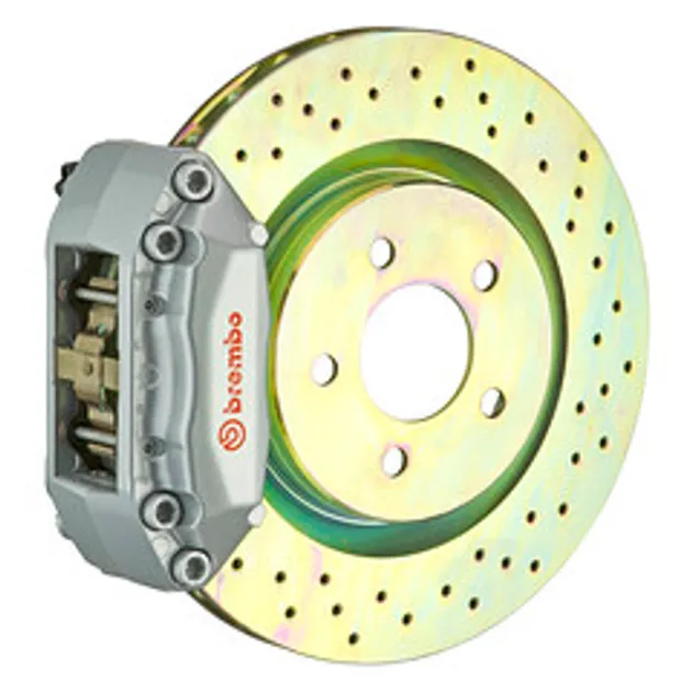 Brembo VW Front GT BBK 4 Piston Cast 2PC 330x28 1PC Rotor Drilled-Silver - 1A4.6016A3