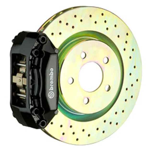 Brembo VW Front GT BBK 4 Piston Cast 2PC 330x28 1PC Rotor Drilled-Black - 1A4.6008A1