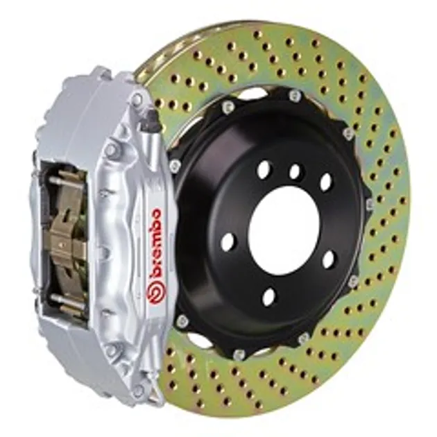 Brembo Porsche Frnt GT BBK 4 Piston Cast 2pc 355x32 2pc Rtr Drilled-Silver-1B1.8026A3