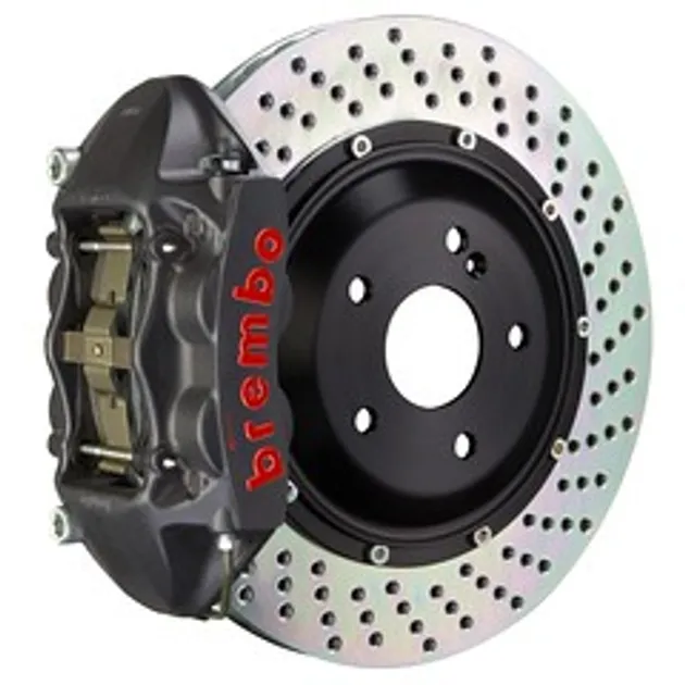 Brembo Porsche Rear GTS BBK 4 Piston Cast 345x28 2pc Rtr Drilled-Black HA - 2P1.8026A