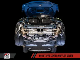 AWE Tuning Center Muffler Delete - Chrome Silver Tips For Porsche 991 GT3