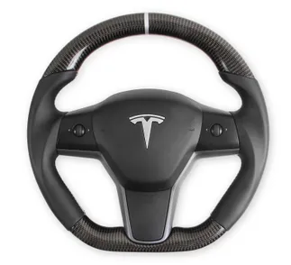 Rekudo Carbon Fiber Steering Wheel For Tesla Model 3 - With Leather Grips