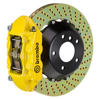 Brembo Audi Rear GT BBK 4 Piston Cast 380x28 2PC Rotor Drilled- Yellow - 2P1.9014A5