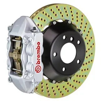 Brembo Porsche Rear GT BBK 4 Piston Cast 345x28 2pc Rtr Drilled-Silver - 2P1.8029A3