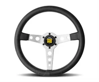 Momo Prototipo Steering Wheel 350 mm - Black Leather/White Stitch/Brshd Spokes