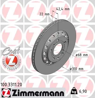 Zimmermann Rear Disc Brake Rotor - 4E0615601K