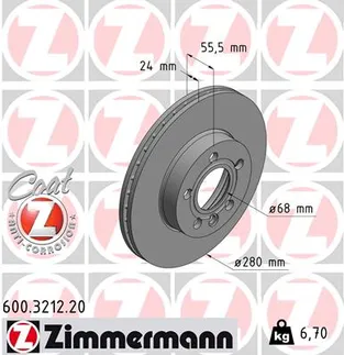 Zimmermann Front Disc Brake Rotor - 7D0615301C