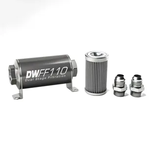 DeatschWerks SS 10AN 100 Micron Universal Inline Fuel Filter Housing Kit (110mm)