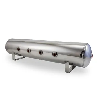 Air Lift 4 Gal Alum Tank - (4) 1/4in Face (2) 3/8in Ports & 1/4in Drain - Polished
