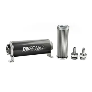 DeatschWerks SS 3/8in 5 Micron Universal Inline Fuel Filter Housing Kit (160mm)