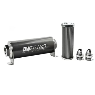 DeatschWerks SS 8AN 100 Micron Universal Inline Fuel Filter Housing Kit (160mm)