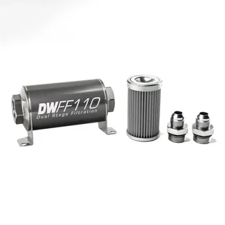 DeatschWerks SS 8AN 100 Micron Universal Inline Fuel Filter Housing Kit (110mm)