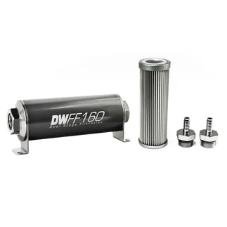 DeatschWerks SS 5/16in 10 Micron Universal Inline Fuel Filter Housing Kit (160mm)