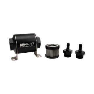 DeatschWerks SS 5/16in 40 Micron Universal Inline Fuel Filter Housing Kit (70mm)