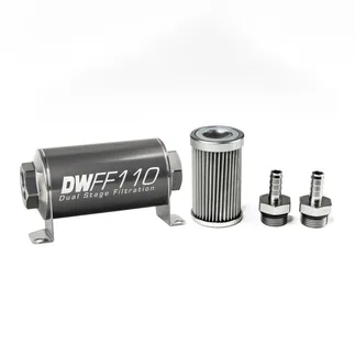 DeatschWerks SS 3/8in 10 Micron Universal Inline Fuel Filter Housing Kit (110mm)