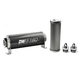 DeatschWerks SS 6AN 10 Micron Universal Inline Fuel Filter Housing Kit (160mm)