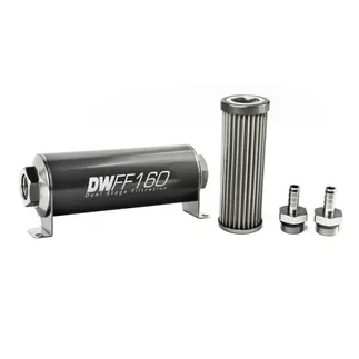 DeatschWerks SS 3/8in 40 Micron Universal Inline Fuel Filter Housing Kit (160mm)