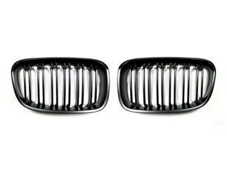 AutoTecknic Stealth Black Dual-Slats Front Grilles For BMW F20 1-Series