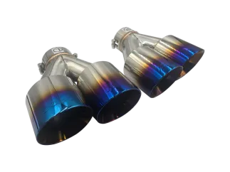 XForce Twin Blue 4" Round Angle Cut Dual Wall Tips 3" Inlet