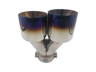 XForce Twin Blue 4" Round Angle Cut Dual Wall Tip 2.5" Inlet LHS