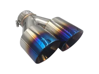 XForce Twin Blue 4" Round Angle Cut Dual Wall Tip 2.5" Inlet RHS