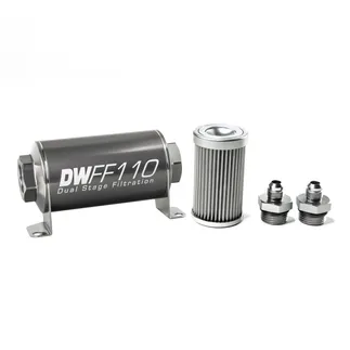 DeatschWerks SS 6AN 10 Micron Universal Inline Fuel Filter Housing Kit (110mm)